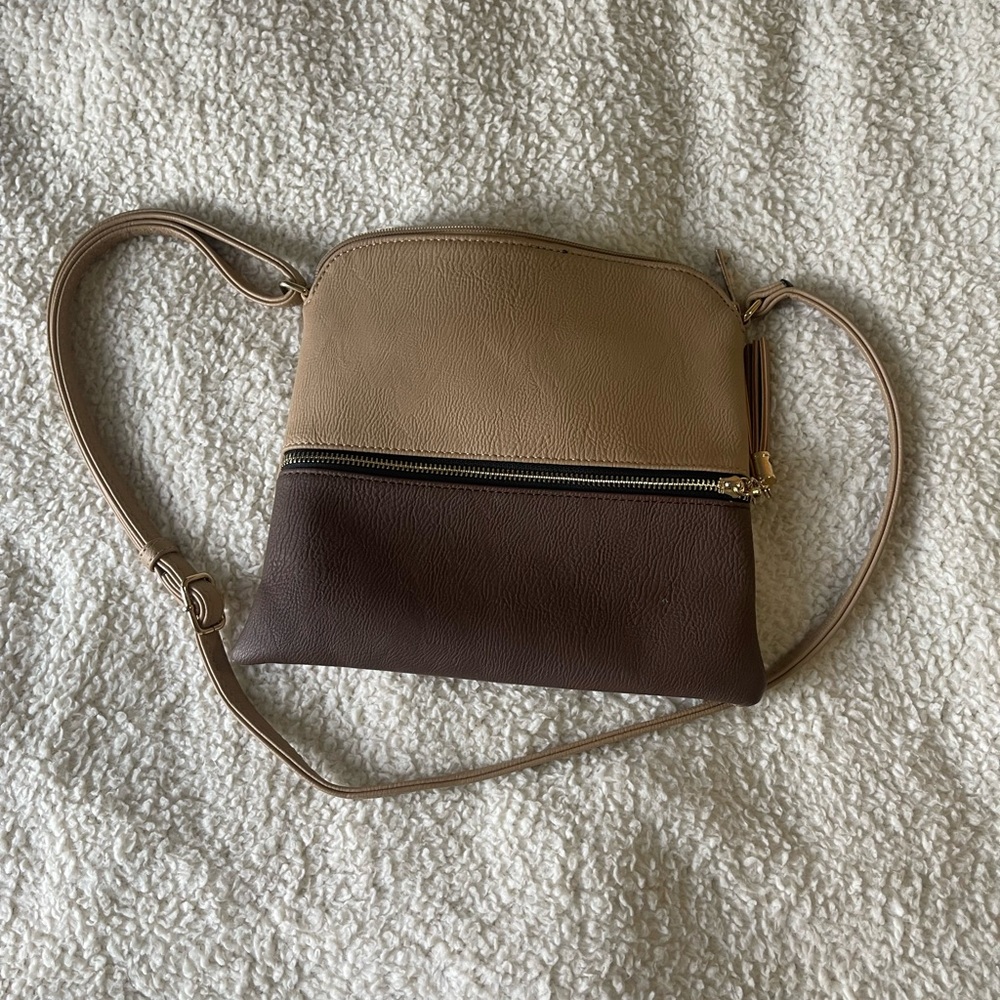 Two-Tone Tan and Brown Crossbody Bag